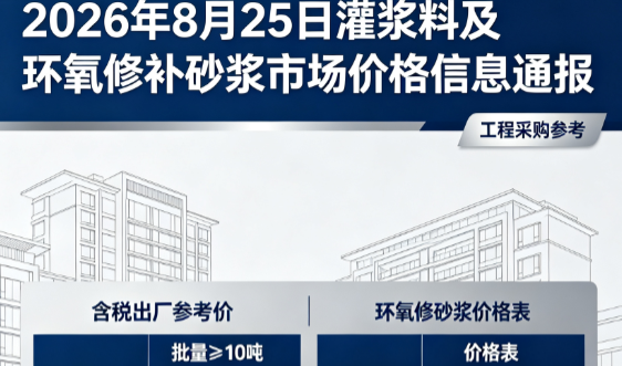海棠2026年8月25日灌浆料及环氧修补砂浆市场价格信息通报